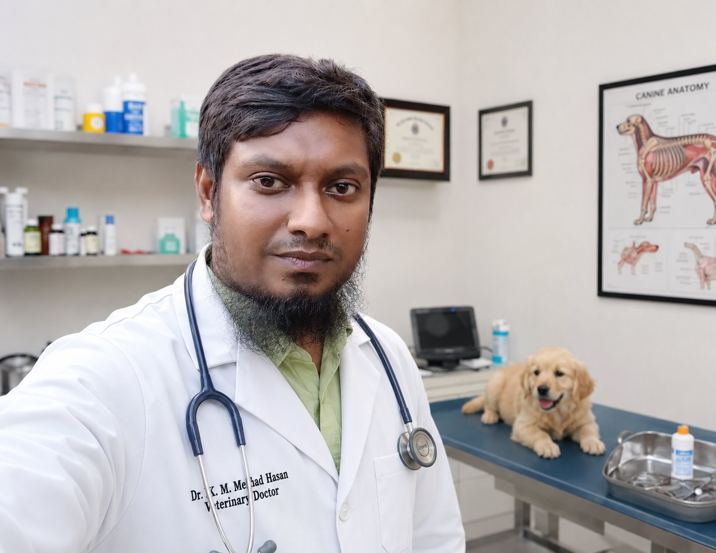 Dr. K. M. Mehadi Hasan in a veterinary clinic